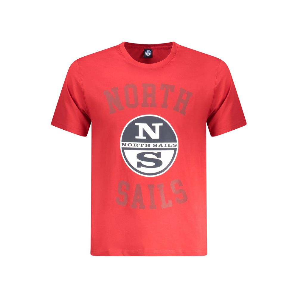 North Sails Red Cotton Men T-Shirt with logo, crew neck design, and nautical flair.