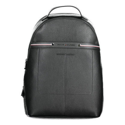 Tommy Hilfiger Black Polyethylene Men Backpack with top handle and adjustable straps, sleek design for modern trendsetters.