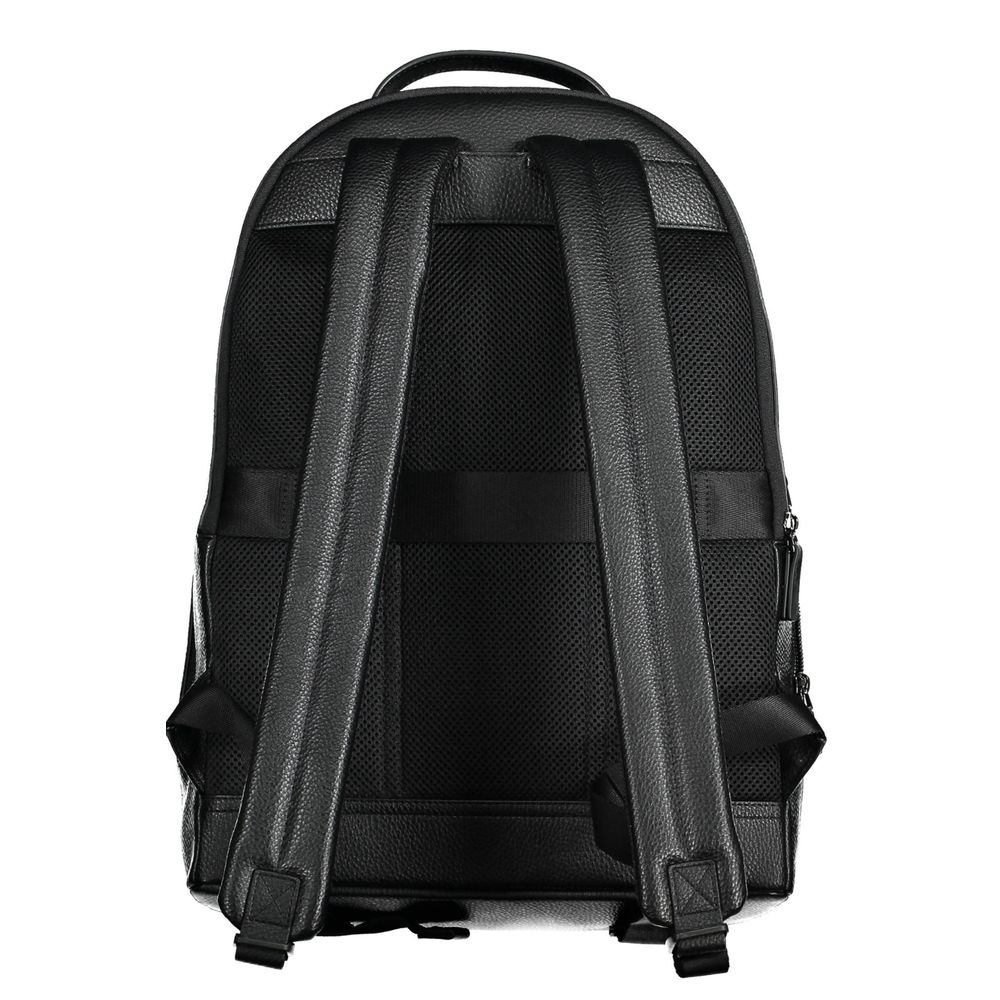 Back view of Tommy Hilfiger Black Polyethylene Men Backpack with adjustable straps, showcasing durability and modern design.