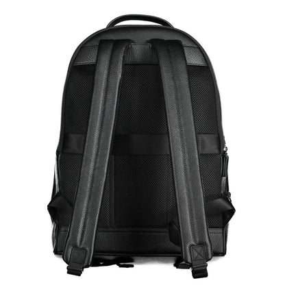 Back view of Tommy Hilfiger Black Polyethylene Men Backpack with adjustable straps, showcasing durability and modern design.