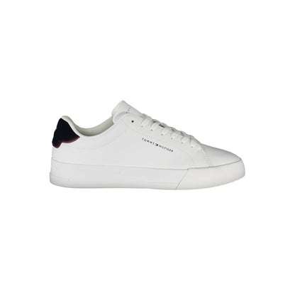 Tommy Hilfiger White Polyethylene Men Sneaker with blue accents and logo, side view