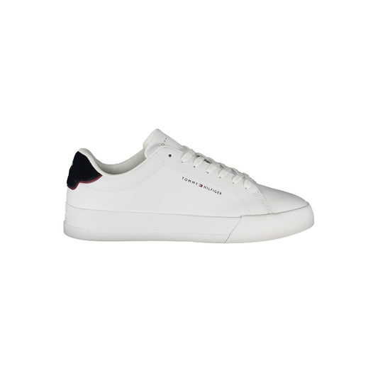 Tommy Hilfiger White Polyethylene Men Sneaker with blue accents and logo, side view