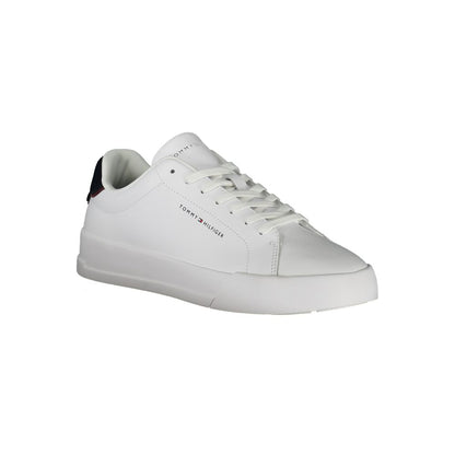 Tommy Hilfiger White Polyethylene Men Sneaker with blue accents, premium materials, and removable insole for customized support.