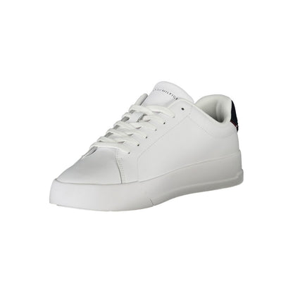 Tommy Hilfiger White Polyethylene Men Sneaker with blue accents and iconic logo, featuring premium materials and a removable insole for comfort.