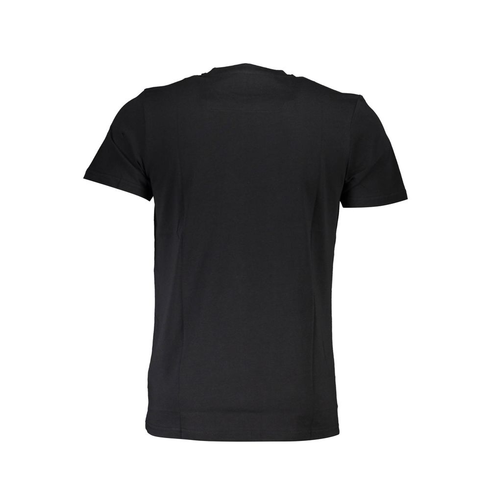Back view of Cavalli Class Black Cotton Men T-Shirt with crew neck and short sleeves, showcasing Italian luxury design.