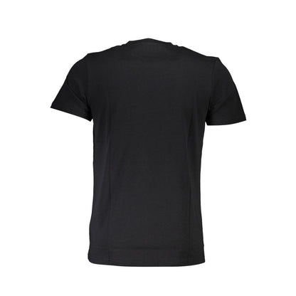 Back view of Cavalli Class Black Cotton Men T-Shirt with crew neck and short sleeves, showcasing Italian luxury design.
