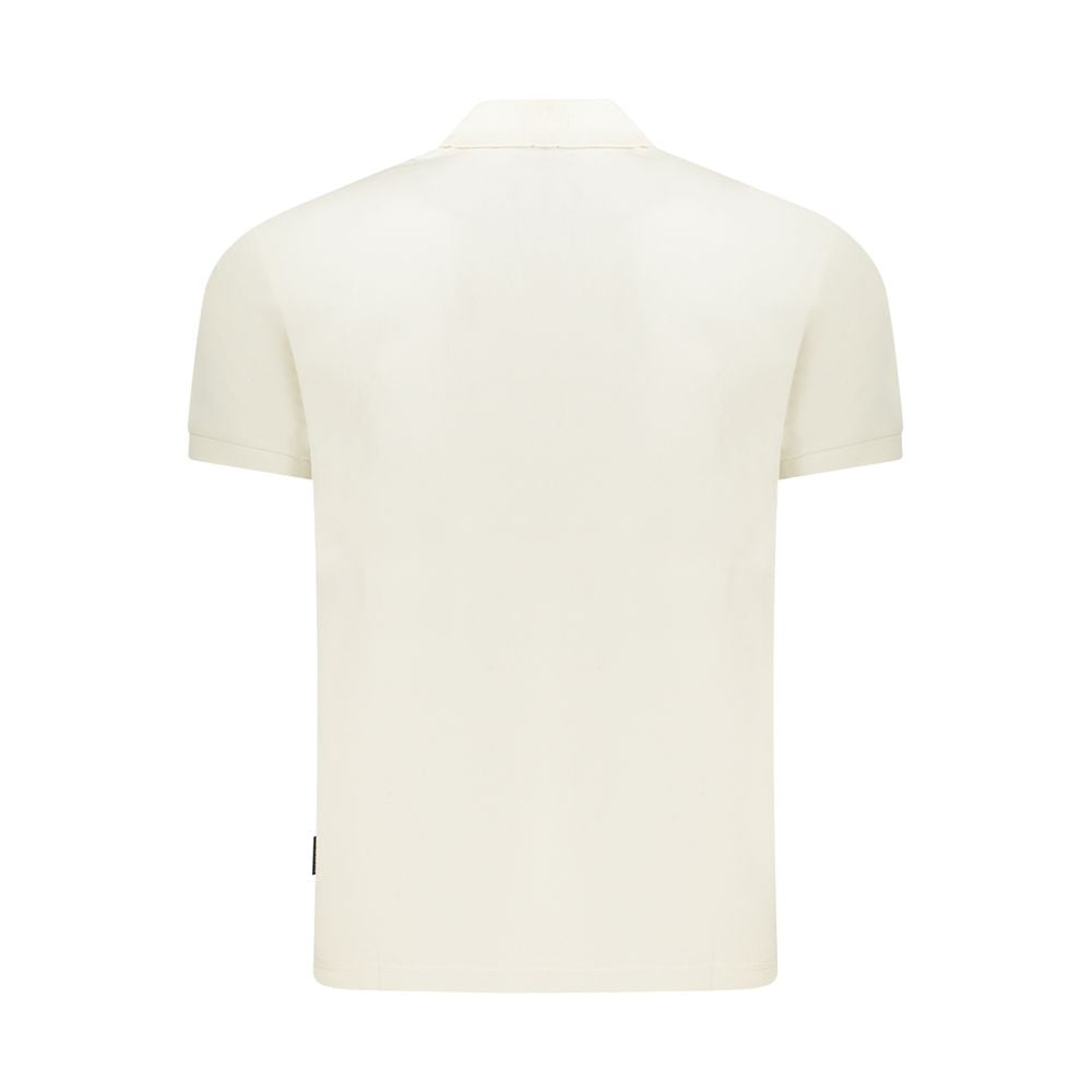 Back view of Napapijri White Cotton Men Polo Shirt showcasing relaxed fit and iconic logo for a stylish casual look.