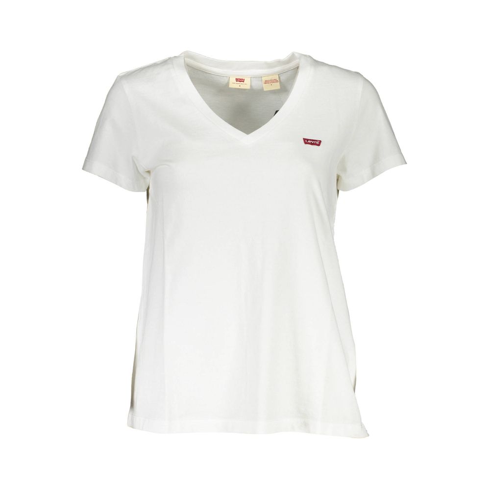 Levi's White Cotton Women T-Shirt with V-neck and logo