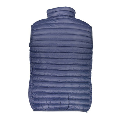 North Sails Blue Polyamide Men Jacket featuring a sleeveless design and sleek zip fastening, back view