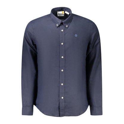 Timberland Blue Cotton Shirt, long sleeved, slim fit, button down collar, 1 button cuffs with logo embroidery.