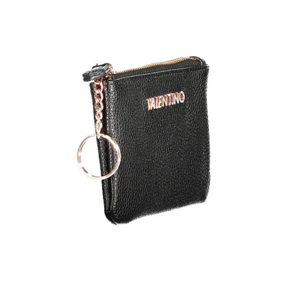 Mario Valentino Black Polyethylene Wallet with zip closure, card slots, internal chain with key ring, and logo design.