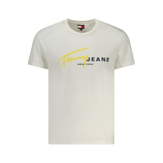Tommy Hilfiger White Cotton Men T-Shirt with iconic logo, crew neck design in premium regenerative cotton
