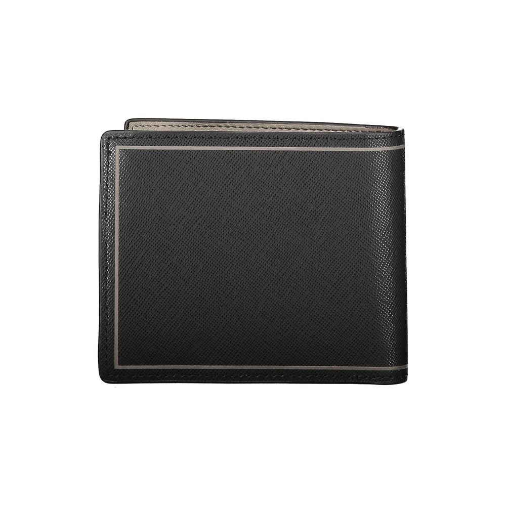 Tommy Hilfiger Black Leather Wallet with two compartments, coin purse, card slots, and contrast details featuring logo.