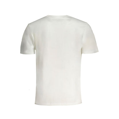 Back view of Pepe Jeans White Cotton T-Shirt, short sleeve, crew neck, sustainable fabric, featuring logo print, regular fit