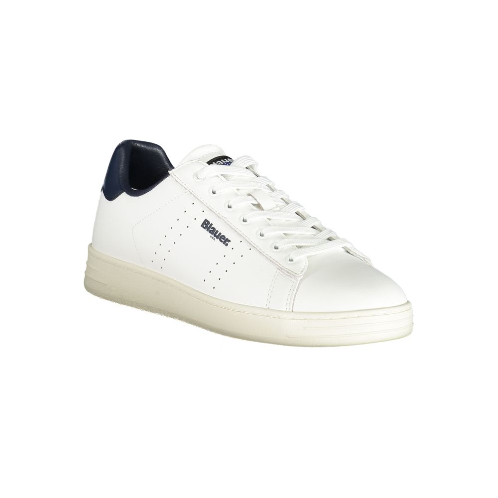 Blauer White Leather Men Sneaker with blue accents and removable insole, showcasing style and comfort for athletes.