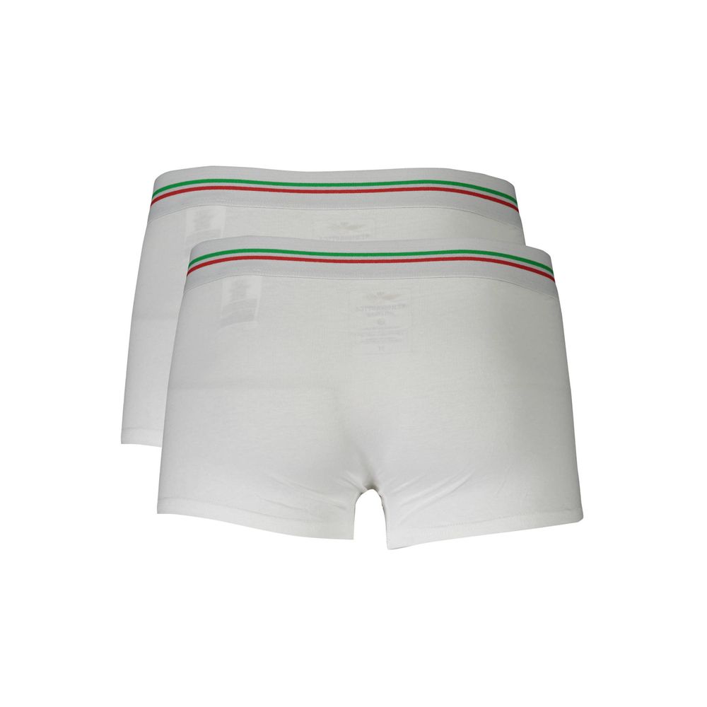 Aeronautica Militare White Cotton Men Boxer dual pack showcasing comfort and style with logo waistband.