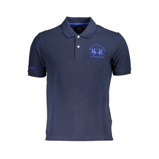 La Martina Blue Cotton Men Polo Shirt with embroidered logo and two-button design