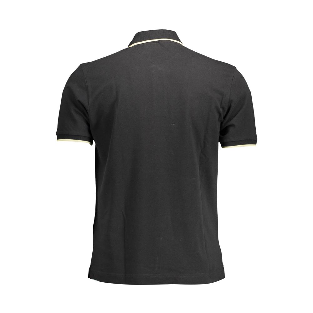 Back view of La Martina Black Cotton Men Polo Shirt with contrasting details.