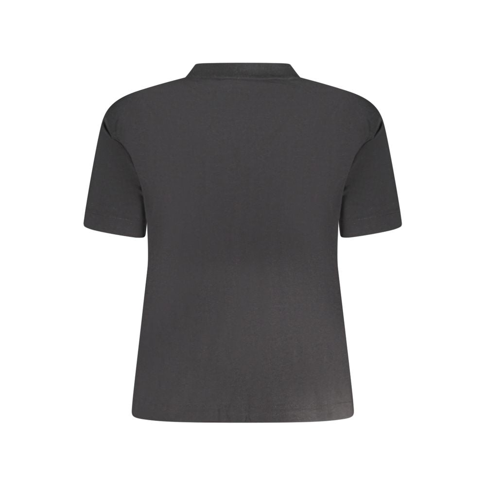 Back view of Calvin Klein Black Cotton Women T-Shirt, showcasing the sleek design and pure cotton fabric for comfort and style.