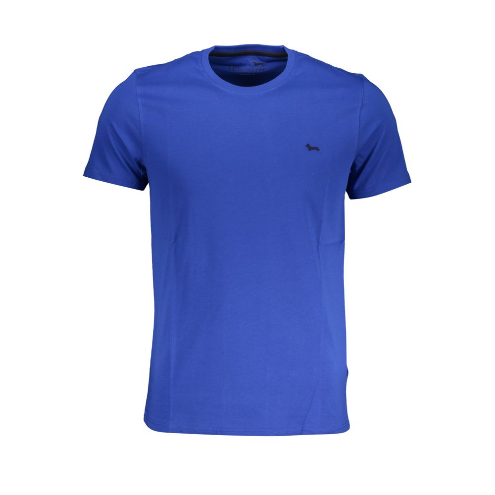 Harmont & Blaine Blue Cotton T-Shirt with short sleeves, narrow fit, crew neck, and embroidered logo