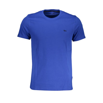 Harmont & Blaine Blue Cotton T-Shirt with short sleeves, narrow fit, crew neck, and embroidered logo