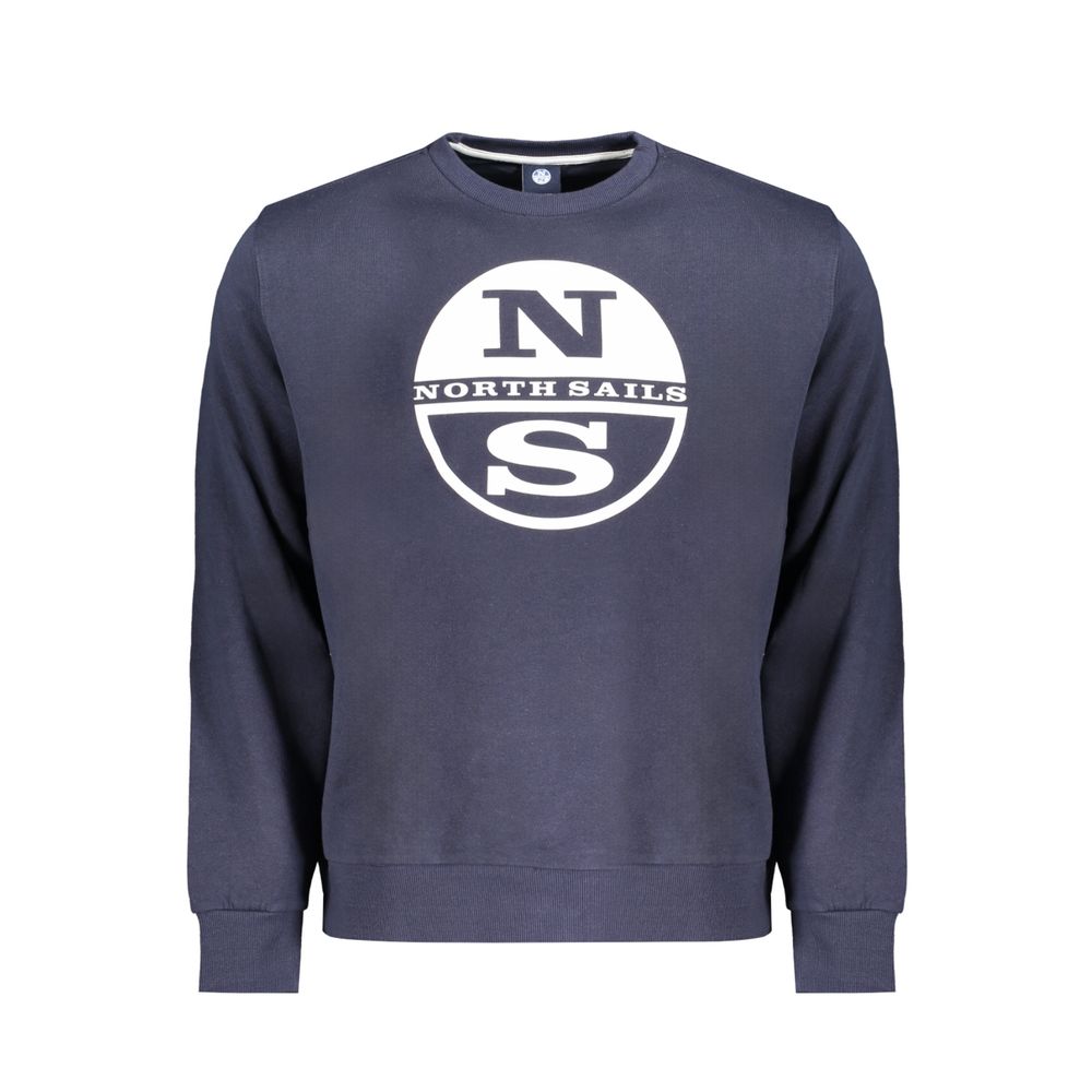 North Sails Blue Cotton Men Sweater with logo, comfortable crew neck, long sleeves, high-quality fabric, stylish casual wear.