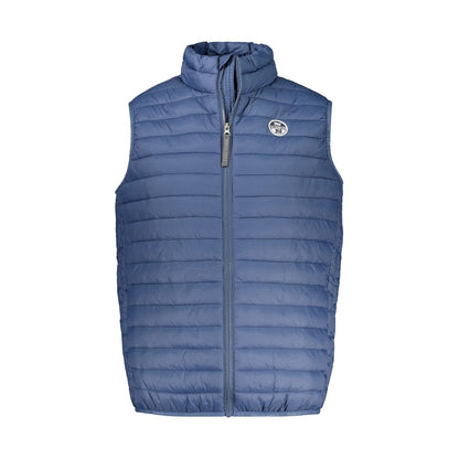 North Sails Blue Polyamide Men Jacket, sleeveless with zip closure, logo, 2 buttoned external pockets, and 2 internal pockets.