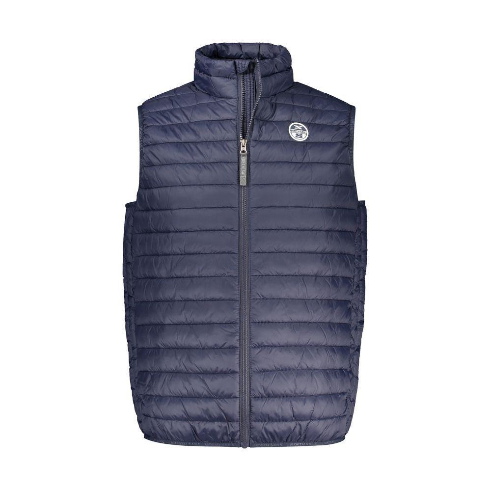North Sails Blue Polyamide Men Jacket - sleeveless, lightweight, durable with pockets, urban style.