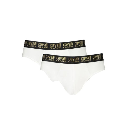 Cavalli Class White Cotton Men Underwear with bold logo waistband, featuring a bi-pack design for comfort and luxury.