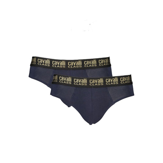 Alt Tag: Cavalli Class Blue Cotton Mens Underwear with waistband logo, trendy design, luxury comfort for the modern man.