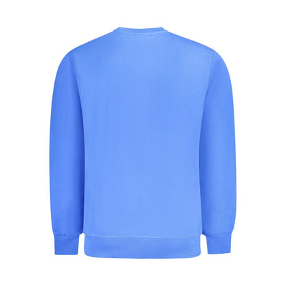 Back view of North Sails Blue Cotton Men Sweater showcasing soft brushed cotton and crew neck design.