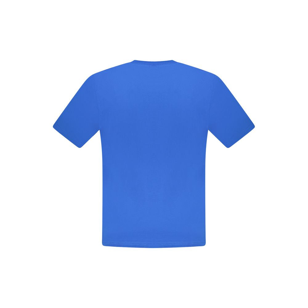 North Sails Blue Cotton Men T-Shirt with crew neck and short sleeves in vibrant blue hue, showcasing comfort and style for casual wear.