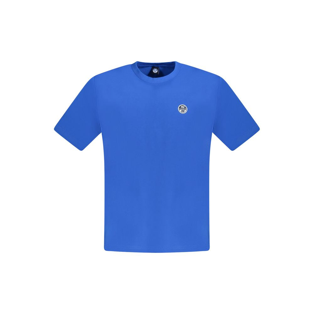 North Sails Blue Cotton Men T-Shirt with crew neck and logo, made from 100% cotton for comfortable, sustainable fashion.