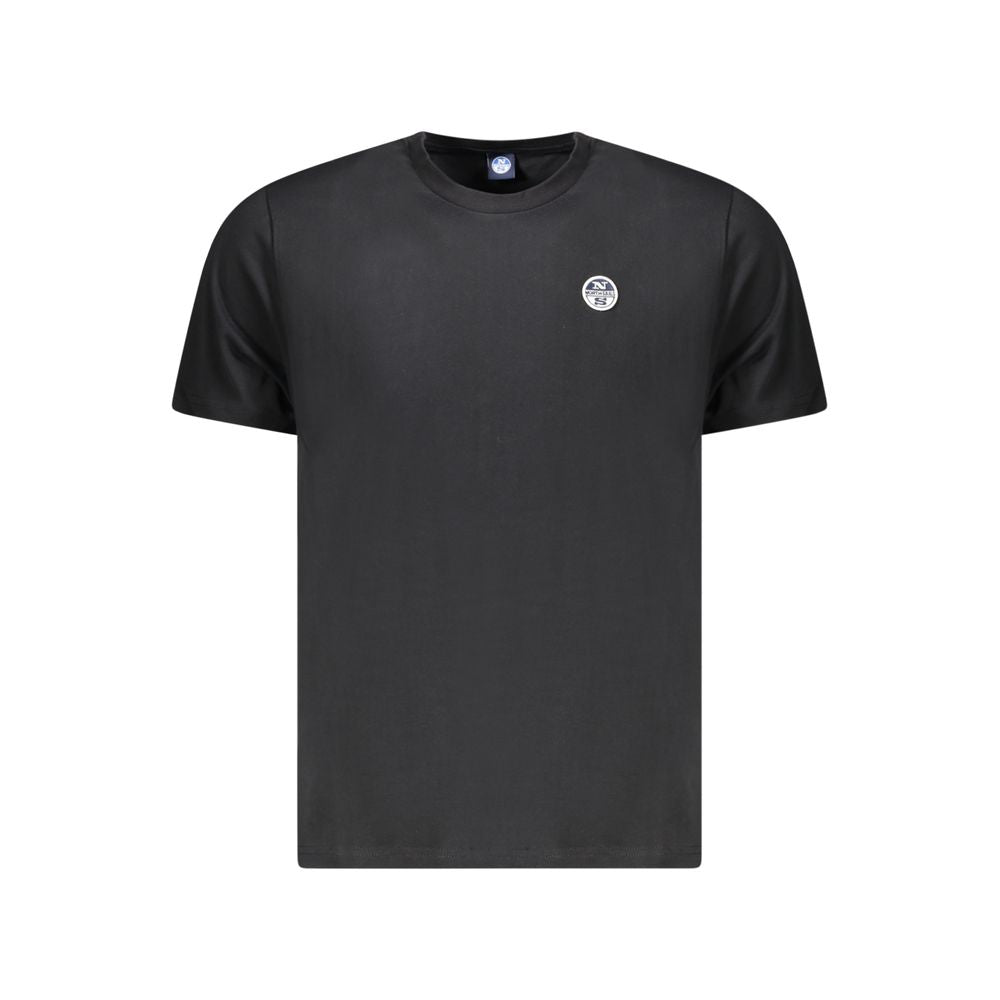 North Sails Black Cotton Men T-Shirt with logo, short sleeves, and crew neck, perfect for casual or adventure wear.