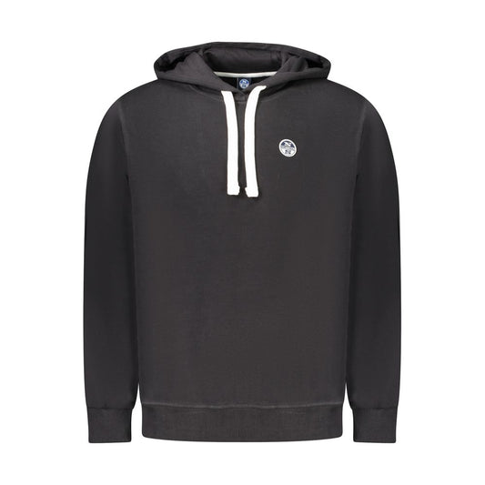 North Sails Black Cotton Men Sweater with hood and logo, made of premium brushed cotton for comfort. Trendsetting men's fashion item.