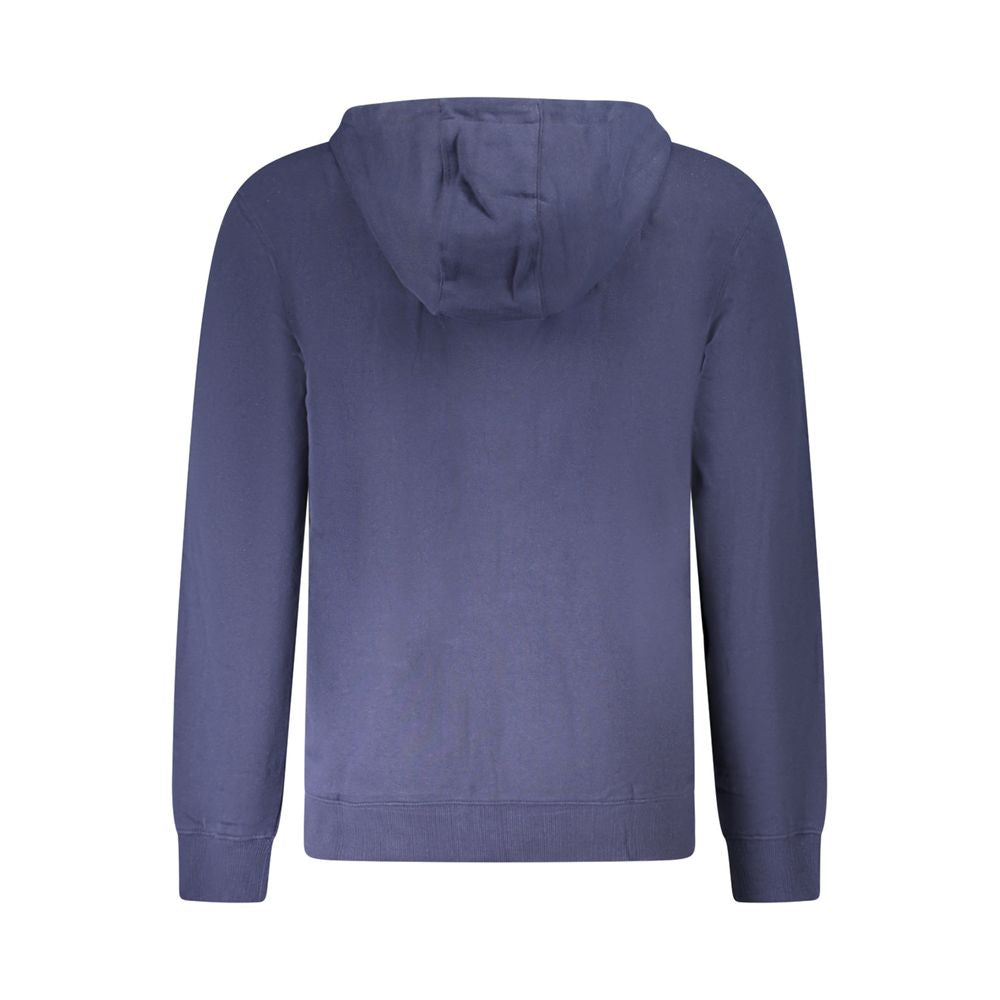 Rear view of Wrangler Blue Cotton Men Sweater showcasing a stylish hoodie and comfortable brushed fabric, perfect for casual wear.
