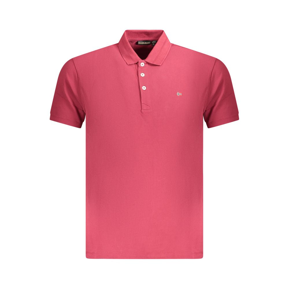 Napapijri Red Cotton Men Polo Shirt with short sleeves and three-button design, featuring Napapijri logo and regular fit style.