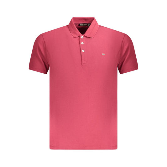 Napapijri Red Cotton Men Polo Shirt with short sleeves and three-button design, featuring Napapijri logo and regular fit style.