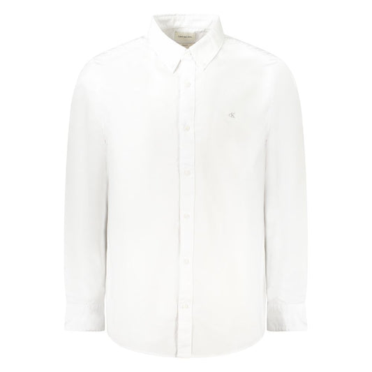 Calvin Klein White Cotton Men Shirt with button-down collar and 2-button cuffs, classic fit, perfect for sophisticated style.