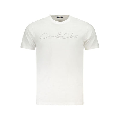 Cavalli Class White Cotton Mens TShirt featuring brand logo and contemporary design, showcasing bold fashion statement and comfort.