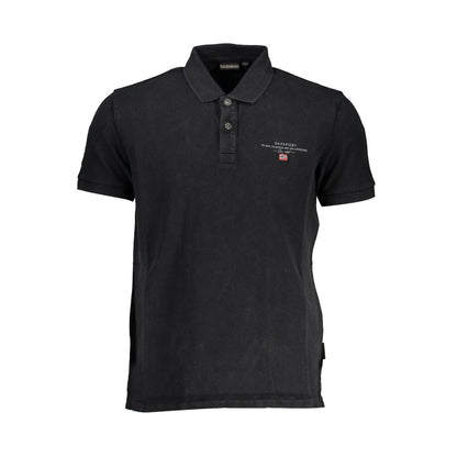 Napapijri Black Cotton Men Polo Shirt with embroidered logo and short sleeves, showcasing premium craftsmanship and timeless style.