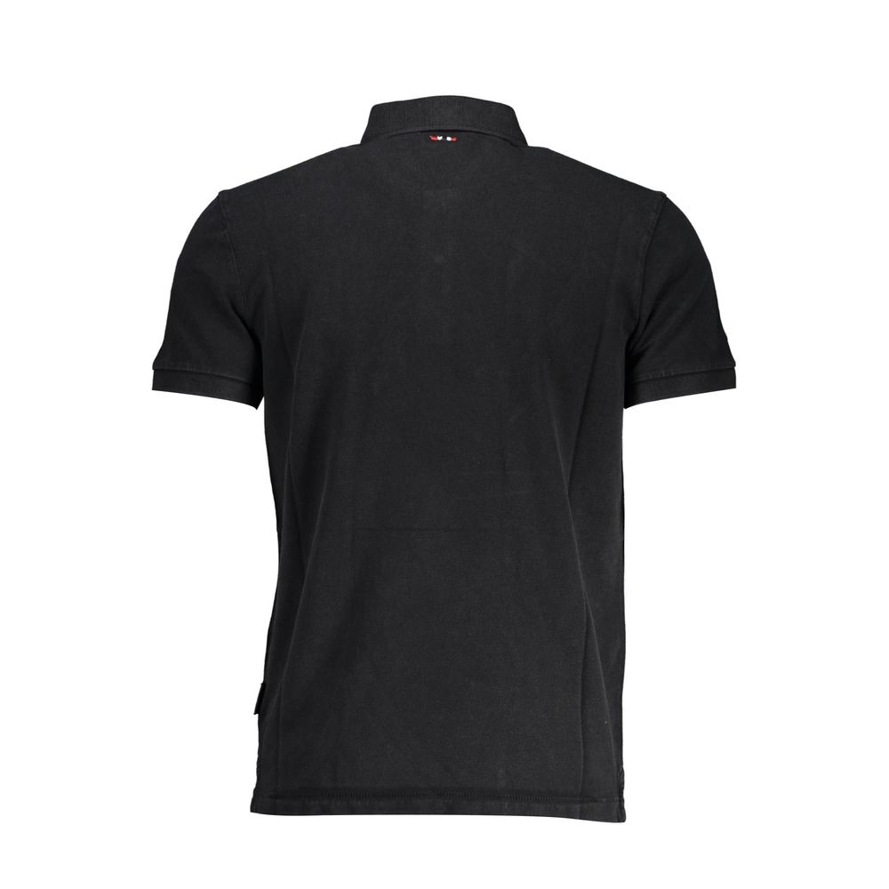 Rear view of Napapijri Black Cotton Men Polo Shirt, emphasizing premium quality and sophisticated design.