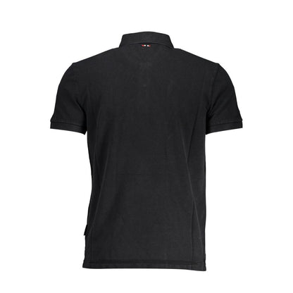 Rear view of Napapijri Black Cotton Men Polo Shirt, emphasizing premium quality and sophisticated design.