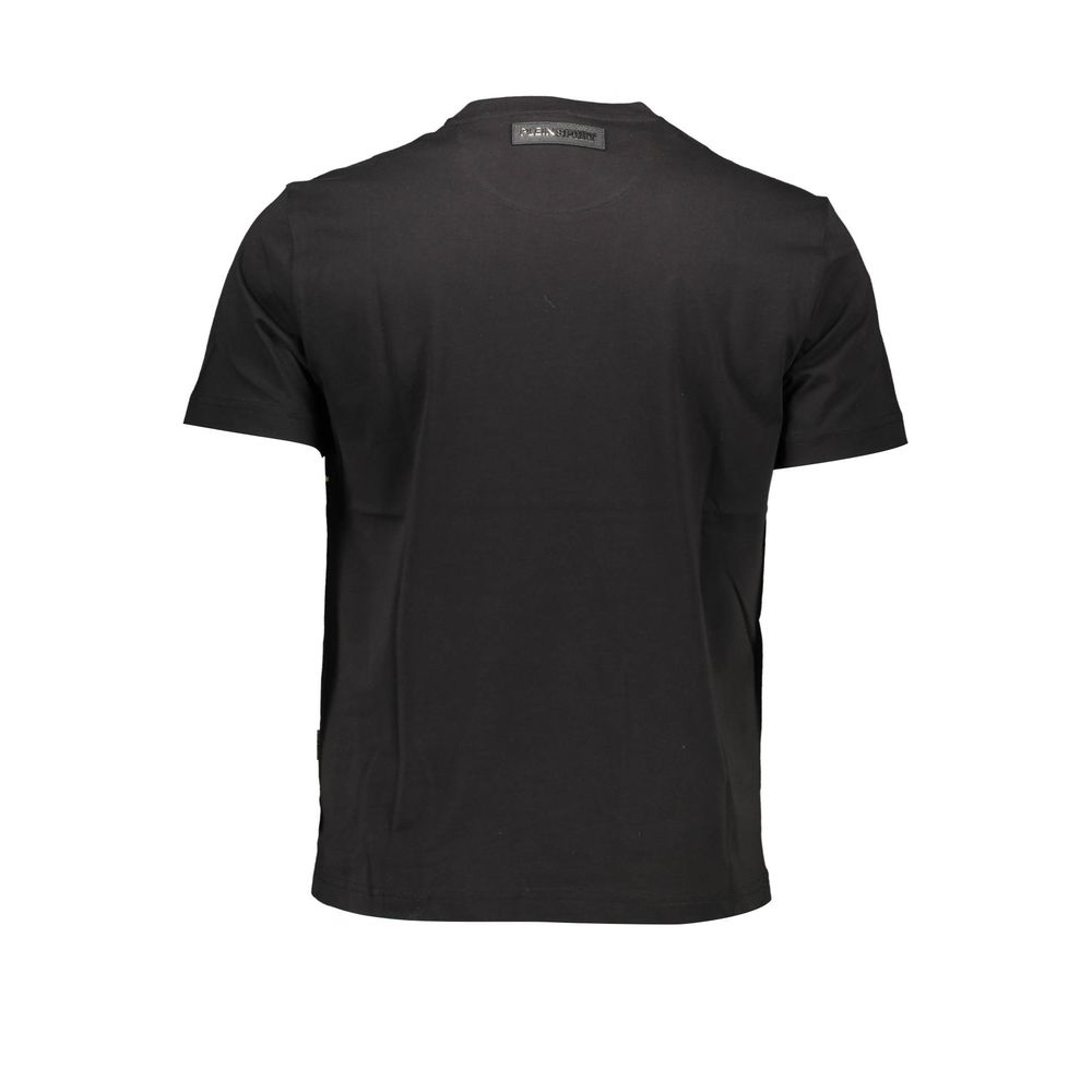 Plein Sport Black Cotton Men T-Shirt, back view showcasing short sleeves and soft cotton material.