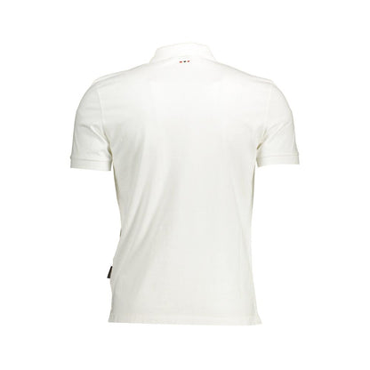 Back view of Napapijri White Cotton Men Polo Shirt showing intricate embroidery and logo detail.