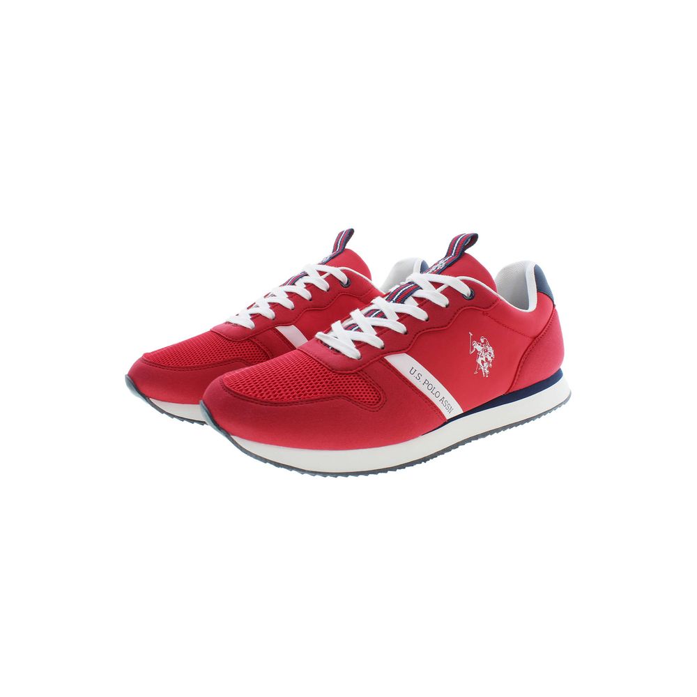 U.S. POLO ASSN. Red Polyester Men Sneaker with lace-up design and logo on red background