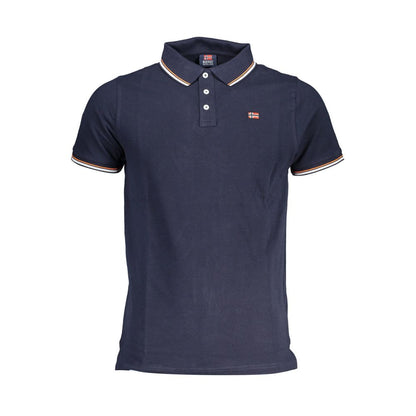 Norway 1963 Blue Cotton Men Polo Shirt with contrasting details and logo appliqué. Short sleeves and elegant design. Perfect for stylish comfort.