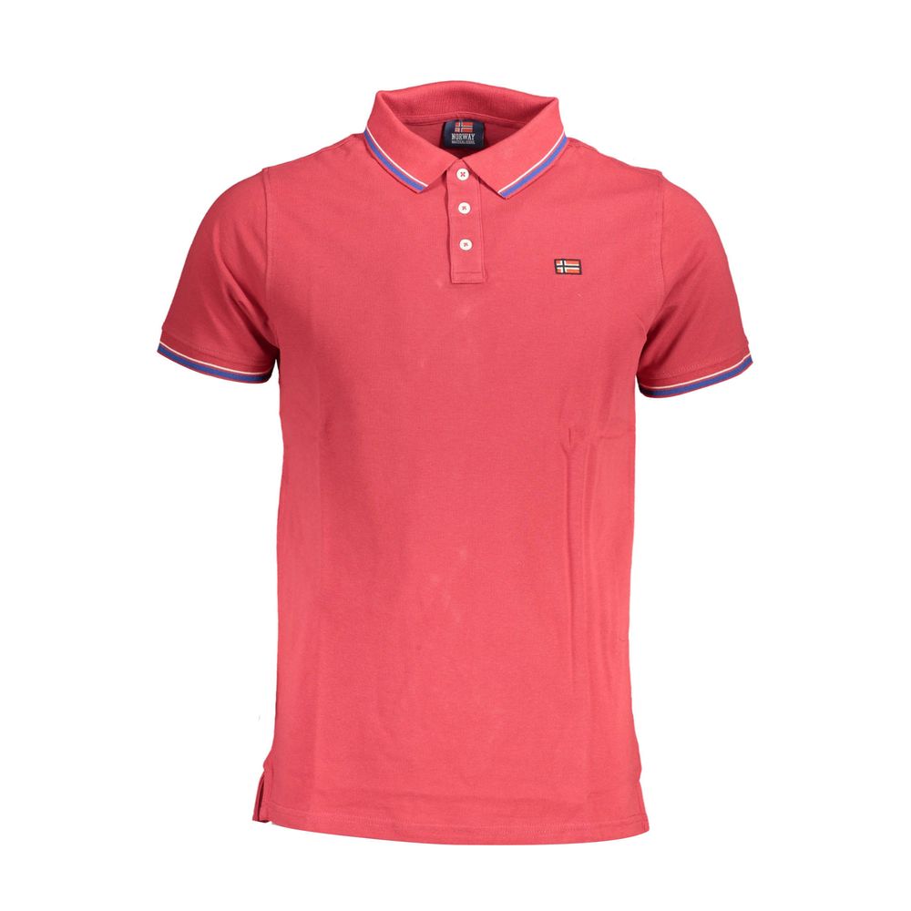 Norway 1963 Red Cotton Men Polo Shirt, bold red polo with logo appliqué, short-sleeve classic style.