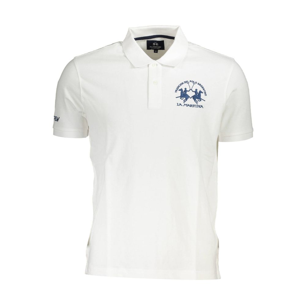 La Martina White Cotton Men Polo Shirt with embroidered logo and short sleeves