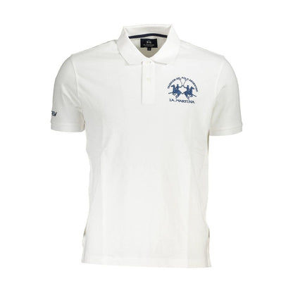 La Martina White Cotton Men Polo Shirt with embroidered logo and short sleeves